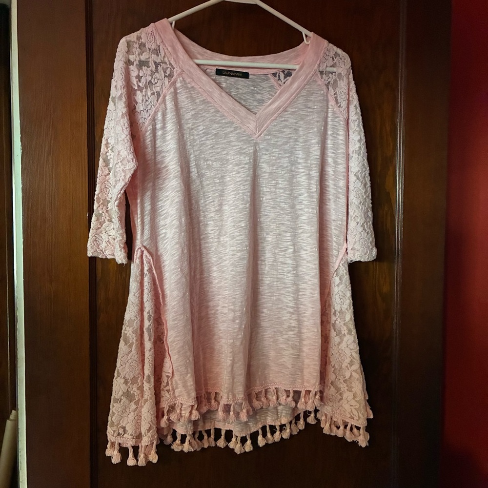 Blush Pink Lace Trim Women Top